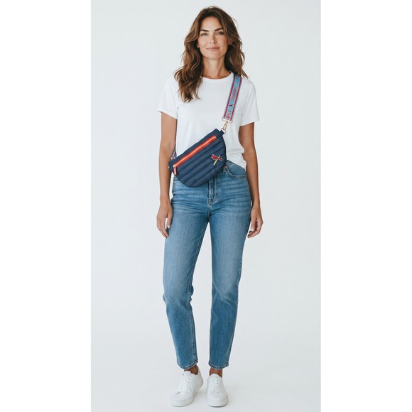 MLB Handbags - St Louis Cardinals MLB Quilted Puffer Belt Bag Navy Blue Crossbody Fanny Pack